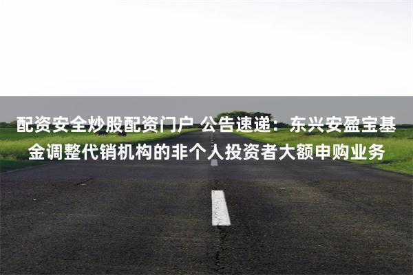配资安全炒股配资门户 公告速递：东兴安盈宝基金调整代销机构的非个人投资者大额申购业务