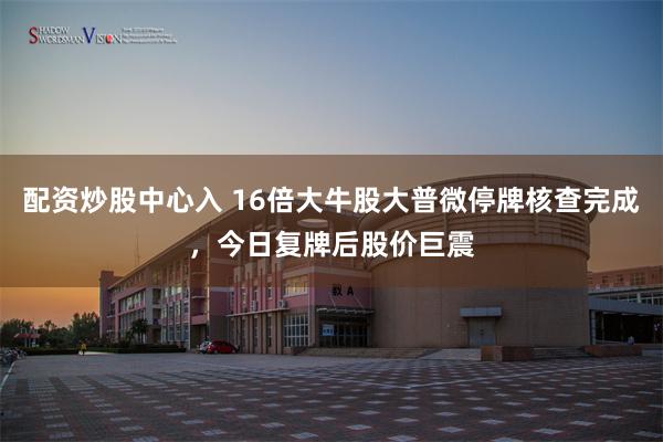 配资炒股中心入 16倍大牛股大普微停牌核查完成，今日复牌后股价巨震