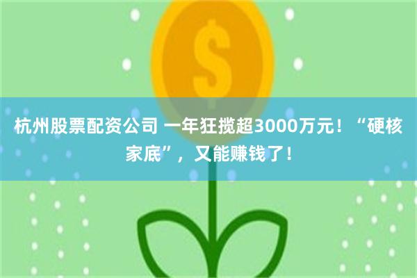杭州股票配资公司 一年狂揽超3000万元！“硬核家底”，又能赚钱了！