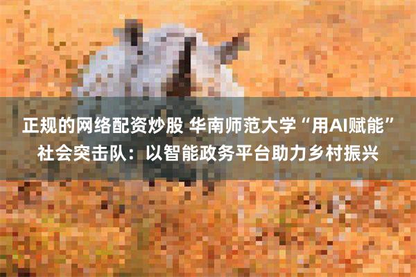 正规的网络配资炒股 华南师范大学“用AI赋能”社会突击队:以智能政务平台助力乡村振兴