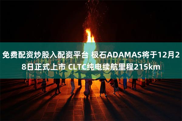 免费配资炒股入配资平台 极石ADAMAS将于12月28日正式上市 CLTC纯电续航里程215km