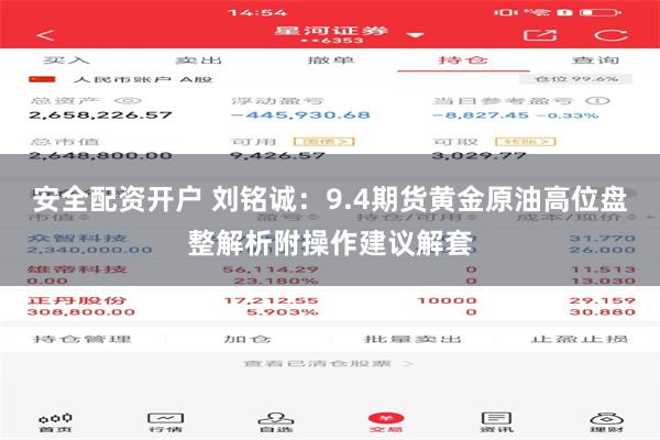 安全配资开户 刘铭诚：9.4期货黄金原油高位盘整解析附操作建议解套
